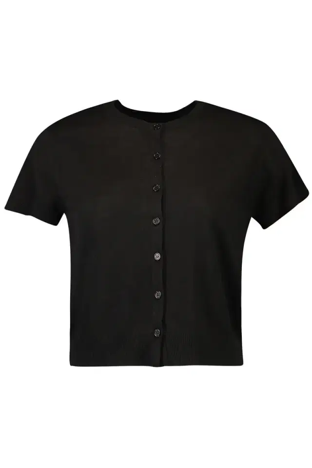 Short Sleeve Crop Cardigan - Black
