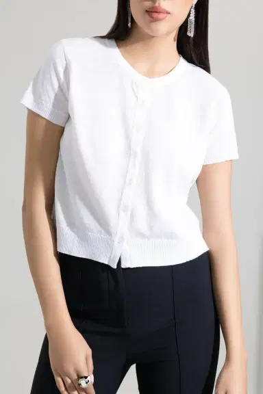 LARS ANDERSSON Short Sleeve Crop Cardigan - White | Thumbnail 2