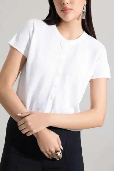 LARS ANDERSSON Short Sleeve Crop Cardigan - White | Thumbnail 3