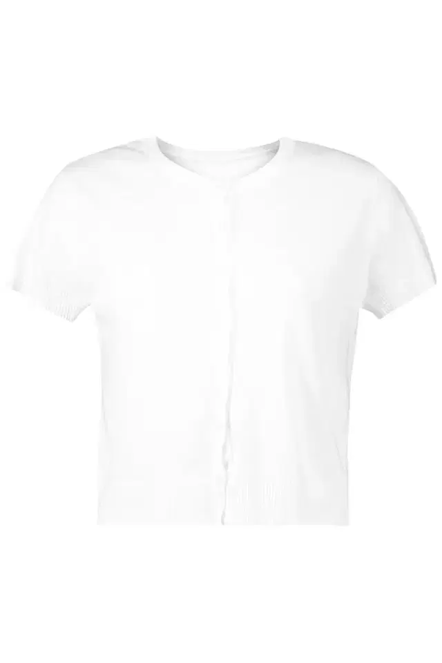 Short Sleeve Crop Cardigan - White