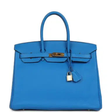 HERMÈS Pre-owned Hermes Birkin 35 Bleu Hydra Clemence Gold Hardware | Thumbnail 1 HERMÈS Pre-owned Hermes Birkin 35 Bleu Hydra Clemence Gold Hardware | Thumbnail 1