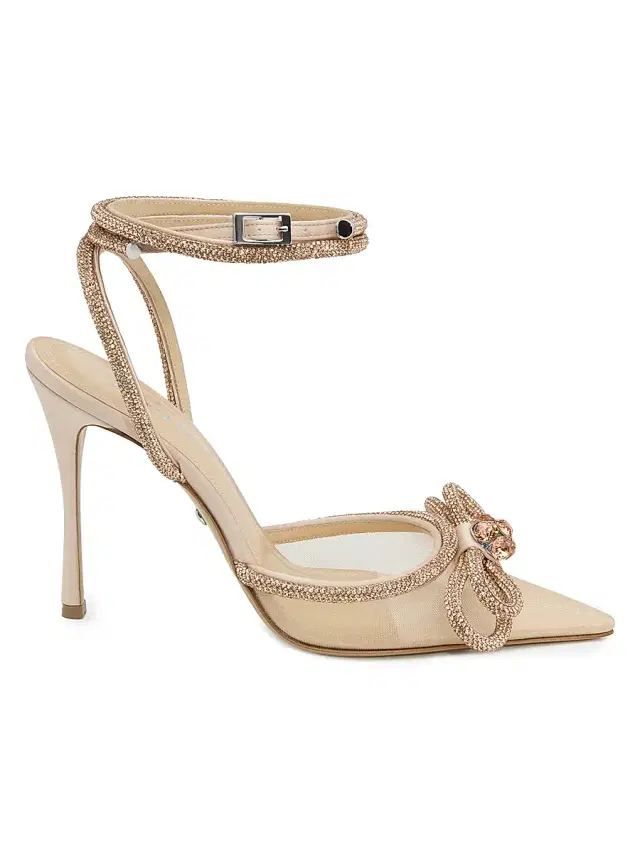 Women's 1MM Double Bow Embellished Mesh Pumps - Light Gold