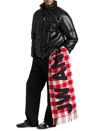 JW Anderson Men's Contrast Logo Plaid Wool-Blend Scarf | Thumbnail 2 JW Anderson Men's Contrast Logo Plaid Wool-Blend Scarf | Thumbnail 2