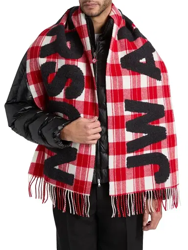 JW Anderson Men's Contrast Logo Plaid Wool-Blend Scarf | Thumbnail 3 JW Anderson Men's Contrast Logo Plaid Wool-Blend Scarf | Thumbnail 3