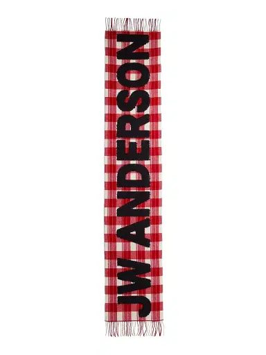 JW Anderson Men's Contrast Logo Plaid Wool-Blend Scarf | Thumbnail 4 JW Anderson Men's Contrast Logo Plaid Wool-Blend Scarf | Thumbnail 4