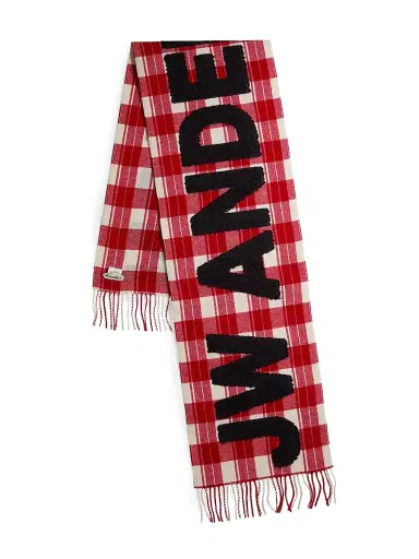 JW Anderson Men's Contrast Logo Plaid Wool-Blend Scarf | Thumbnail 1 JW Anderson Men's Contrast Logo Plaid Wool-Blend Scarf | Thumbnail 1