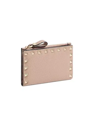 Valentino Garavani Women's Rockstud Grainy Calfskin Cardholder with Zipper - Poudre Pink | Thumbnail 2