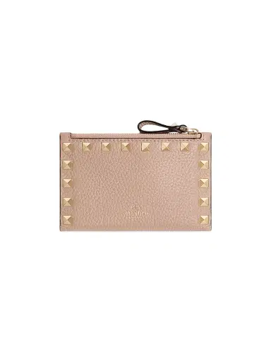 Valentino Garavani Women's Rockstud Grainy Calfskin Cardholder with Zipper - Poudre Pink | Thumbnail 3