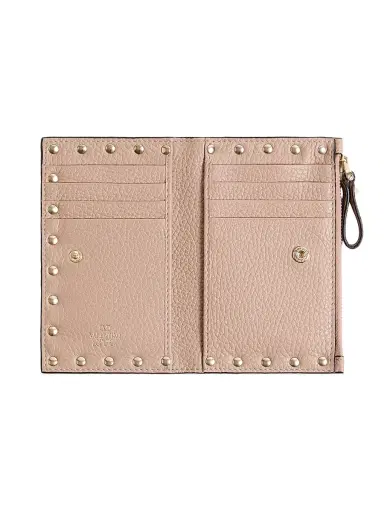 Valentino Garavani Women's Rockstud Grainy Calfskin Cardholder with Zipper - Poudre Pink | Thumbnail 4