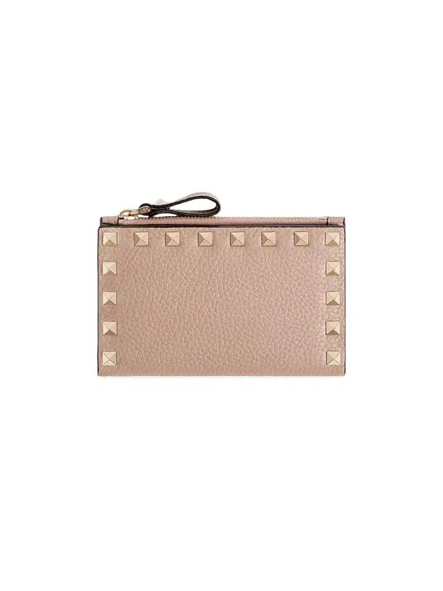 Valentino Garavani Women's Rockstud Grainy Calfskin Cardholder with Zipper - Poudre Pink
