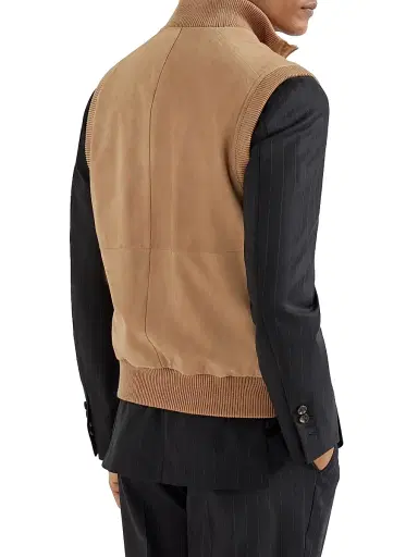 Brunello Cucinelli Men's Suede Vest with Thermore Padding | Thumbnail 3 Brunello Cucinelli Men's Suede Vest with Thermore Padding | Thumbnail 3