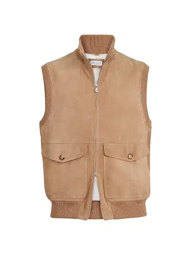 Brunello Cucinelli Men's Suede Vest with Thermore Padding | Thumbnail 1 Brunello Cucinelli Men's Suede Vest with Thermore Padding | Thumbnail 1
