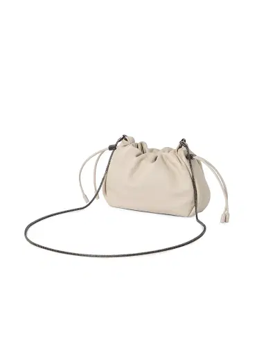 Brunello Cucinelli Women's Mellow Mini Bucket Bag in Soft Leather with Precious Chain - Ivory | Thumbnail 4 Brunello Cucinelli Women's Mellow Mini Bucket Bag in Soft Leather with Precious Chain - Ivory | Thumbnail 4