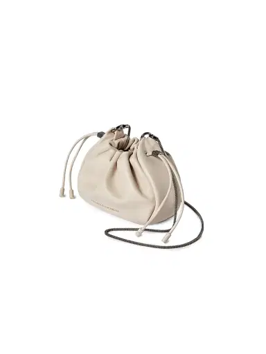 Brunello Cucinelli Women's Mellow Mini Bucket Bag in Soft Leather with Precious Chain - Ivory | Thumbnail 5 Brunello Cucinelli Women's Mellow Mini Bucket Bag in Soft Leather with Precious Chain - Ivory | Thumbnail 5
