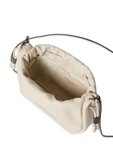 Brunello Cucinelli Women's Mellow Mini Bucket Bag in Soft Leather with Precious Chain - Ivory | Thumbnail 6 Brunello Cucinelli Women's Mellow Mini Bucket Bag in Soft Leather with Precious Chain - Ivory | Thumbnail 6
