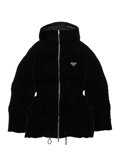 Prada Women's Velvet Down Jacket - Black - Size 10 | Thumbnail 1 Prada Women's Velvet Down Jacket - Black - Size 10 | Thumbnail 1