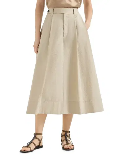 Brunello Cucinelli Women's Techno Cotton Poplin Sartorial Skirt with Monili | Thumbnail 2