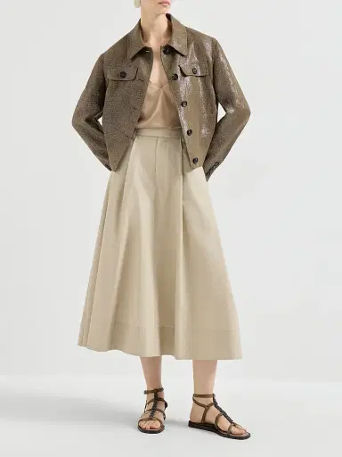 Brunello Cucinelli Women's Techno Cotton Poplin Sartorial Skirt with Monili | Thumbnail 6