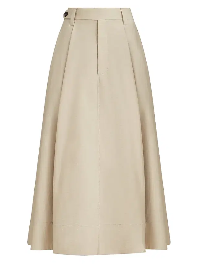 Brunello Cucinelli Women's Techno Cotton Poplin Sartorial Skirt with Monili - Beige