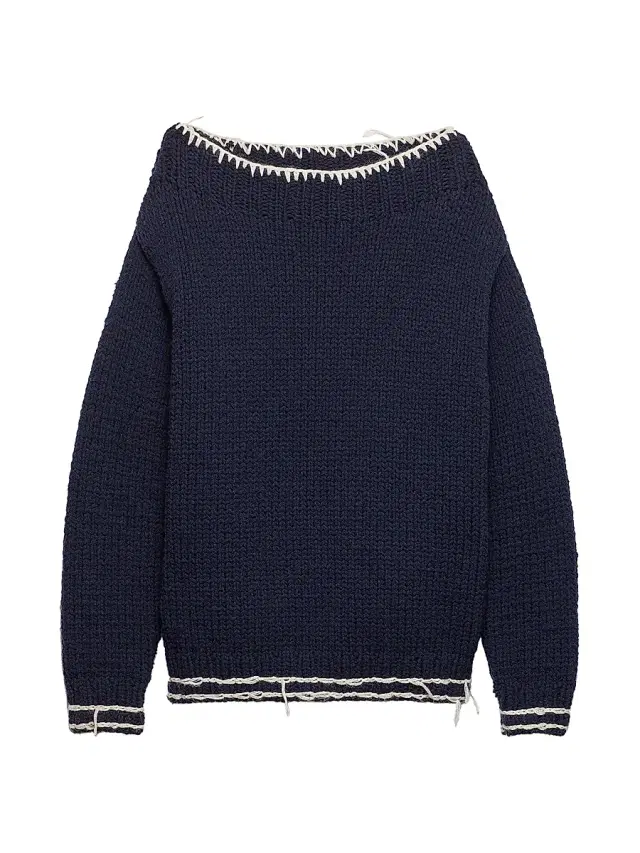 Men's Wool Boat-Neck Sweater - Blue