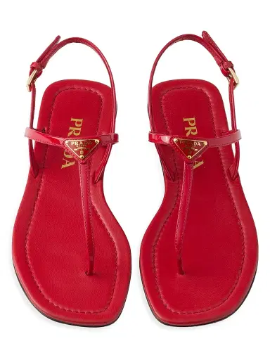 Prada Women's Patent Leather Thong Sandals - Red | Thumbnail 3