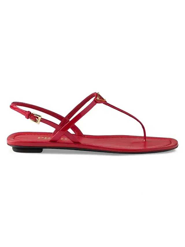 Women's Patent Leather Thong Sandals - Red