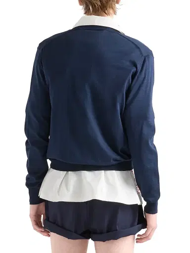 Prada Men's V-Neck Cotton Sweater - Blue | Thumbnail 3