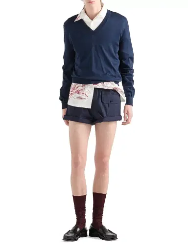 Prada Men's V-Neck Cotton Sweater - Blue | Thumbnail 5