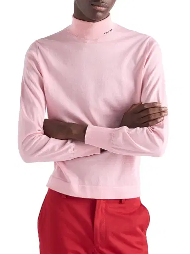 Prada Men's Cotton Turtleneck Sweater - Pink | Thumbnail 2 Prada Men's Cotton Turtleneck Sweater - Pink | Thumbnail 2
