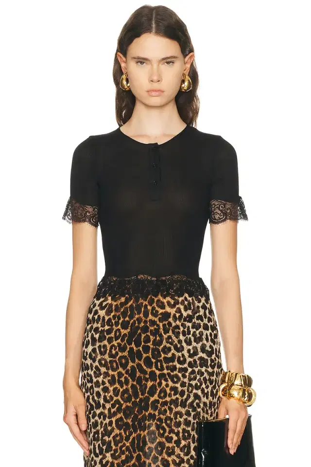 Saint Laurent Lace Short Sleeve Top