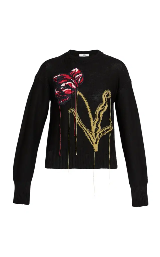 Flower-Embroidered Merino-Wool Sweater