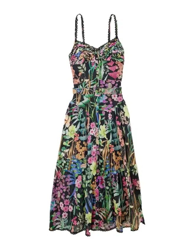 Charo Ruiz Cael Belted Pleated Paneled Lace-trimmed Floral-print Cotton-blend Voile Midi Dress