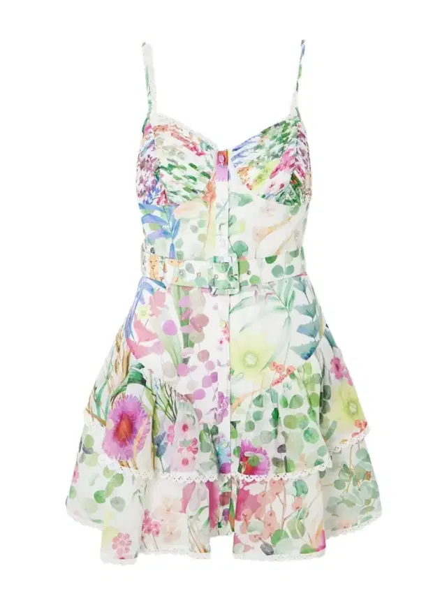 Charo Ruiz Nayade Belted Pleated Floral-print Cotton-blend Voile Mini Dress