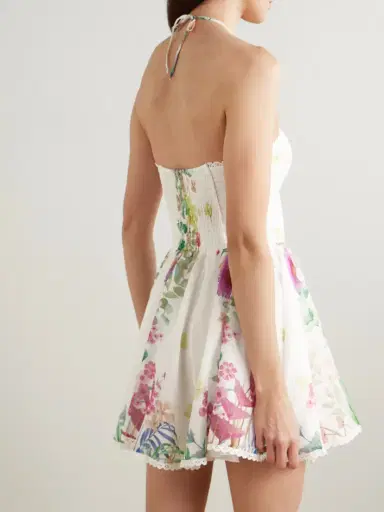 Charo Ruiz Alheli Lace-trimmed Cutout Floral-print Cotton-blend Voile Halterneck Mini Dress | Thumbnail 3