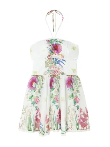 Charo Ruiz Alheli Lace-trimmed Cutout Floral-print Cotton-blend Voile Halterneck Mini Dress | Thumbnail 1