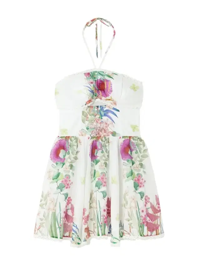 Alheli Lace-trimmed Cutout Floral-print Cotton-blend Voile Halterneck Mini Dress