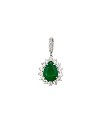 Wish Fine Jewelry 10.66ct Emerald Diamond 18K Gold Pear Halo Pendant | Thumbnail 1 Wish Fine Jewelry 10.66ct Emerald Diamond 18K Gold Pear Halo Pendant | Thumbnail 1