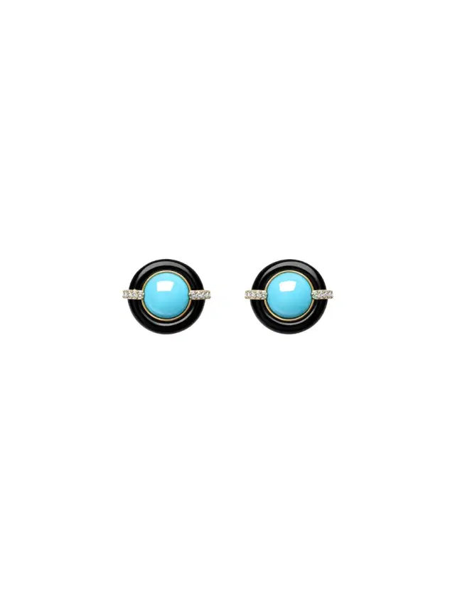 10.862ct Turquoise Black Onyx Diamond 18K Gold Earrings