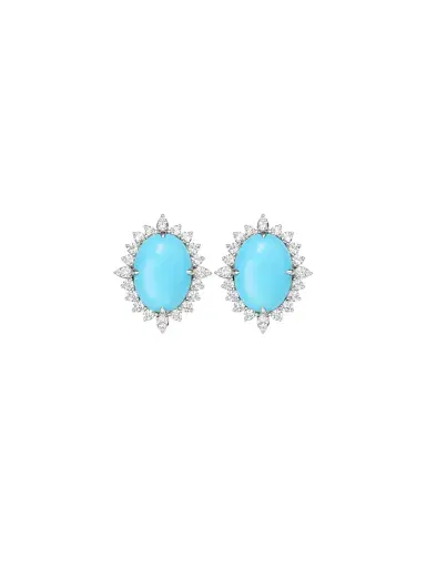 Wish Fine Jewelry 10ct Diamond Turquoise 14K Gold Halo Stud Earrings | Thumbnail 1