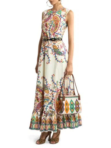Etro Floral Paisley A-Line Cotton Flounced Maxi Dress | Thumbnail 3