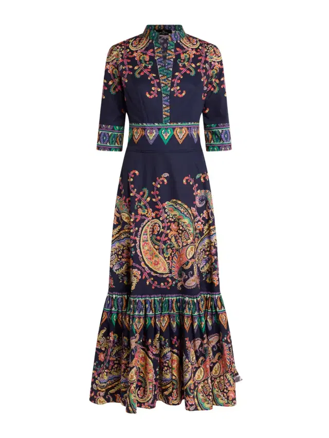 Floral Paisley Cotton Flounced Maxi Shirtdress