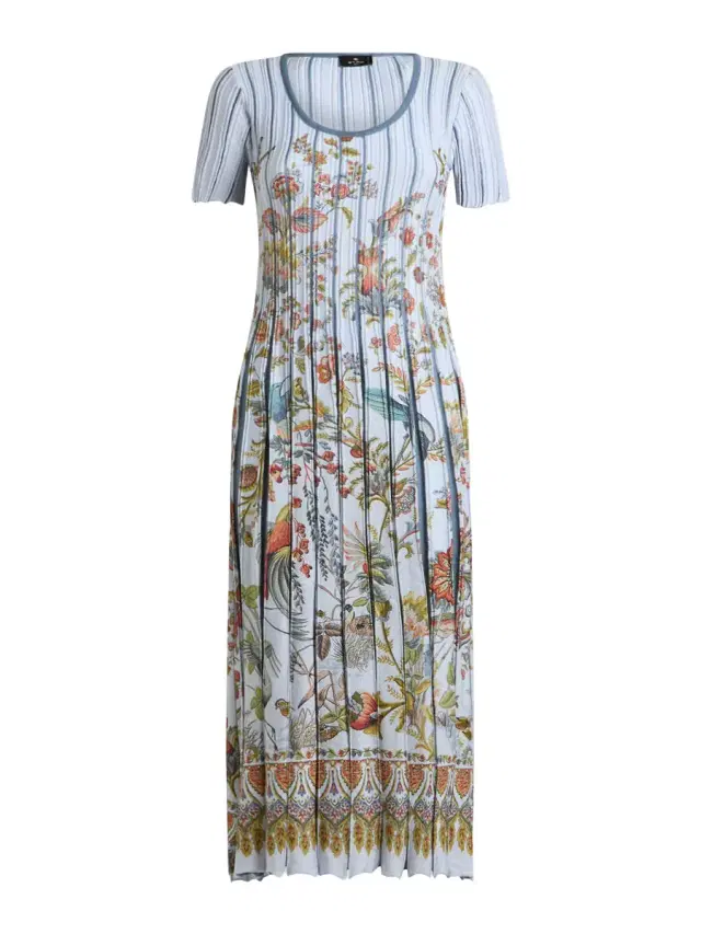 Paisley Pleated Knit Midi Dress