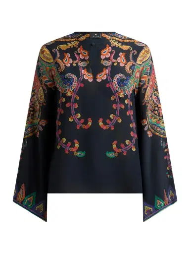 Etro Silk Paisley Keyhole Blouse with Flared Sleeves | Thumbnail 2 Etro Silk Paisley Keyhole Blouse with Flared Sleeves | Thumbnail 2