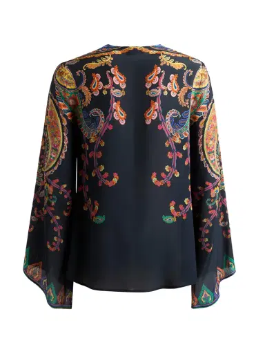 Etro Silk Paisley Keyhole Blouse with Flared Sleeves | Thumbnail 1 Etro Silk Paisley Keyhole Blouse with Flared Sleeves | Thumbnail 1