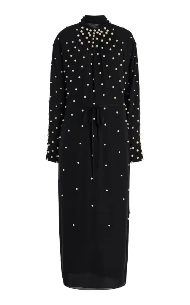 Oscar de la Renta Pearl-Embellished Silk-Georgette Midi Dress