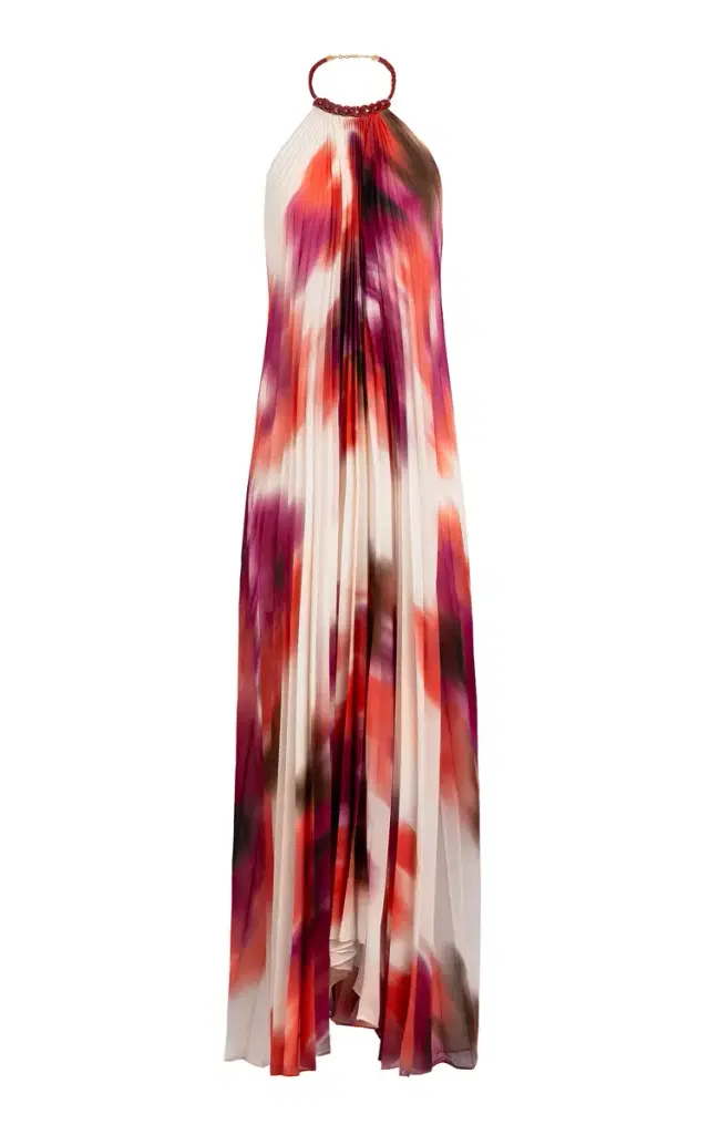 Silvia Tcherassi Contanza Plisse Chiffon Maxi Halter Dress