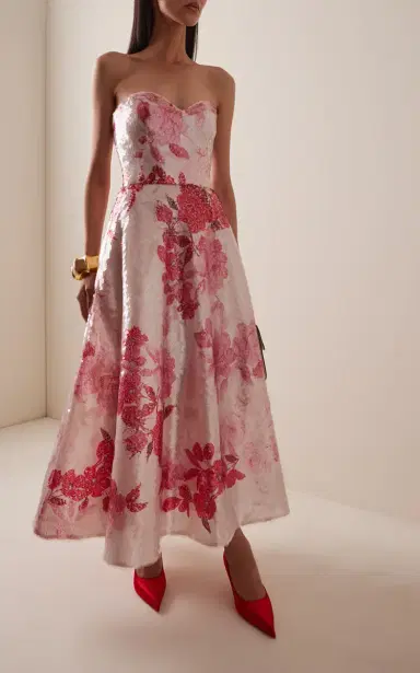 MONIQUE LHUILLIER Sweetheart Tea Length Cocktail Dress | Thumbnail 2