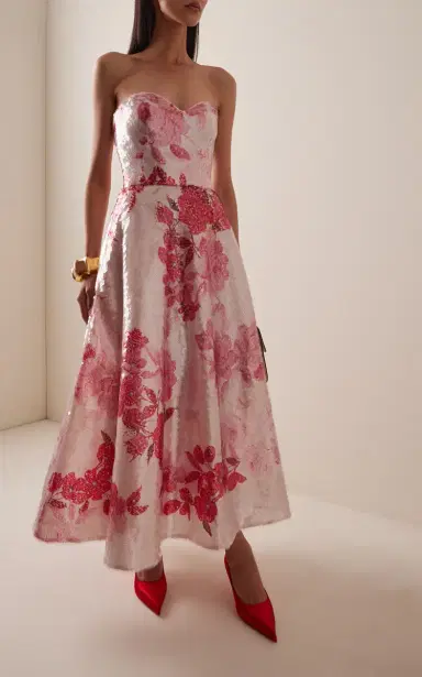 MONIQUE LHUILLIER Sweetheart Tea Length Cocktail Dress | Thumbnail 3
