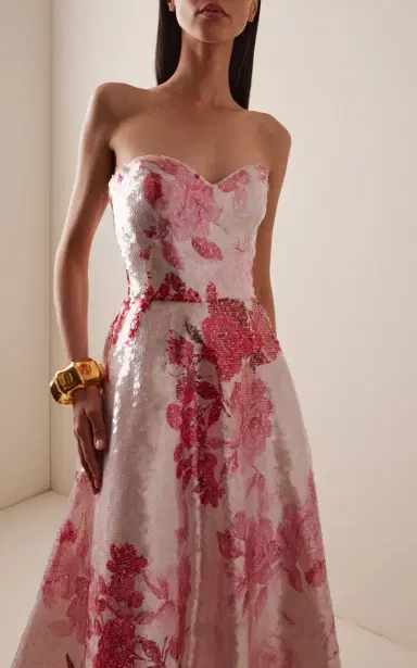 MONIQUE LHUILLIER Sweetheart Tea Length Cocktail Dress | Thumbnail 4