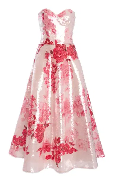 MONIQUE LHUILLIER Sweetheart Tea Length Cocktail Dress | Thumbnail 8